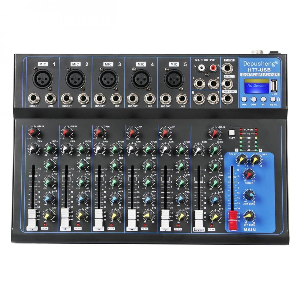 

Depusheng HT7 WUSB DJ MP3 48V 7 Bluetooth Портативный аудиомикшер звук Микшерный пульт разъем питания