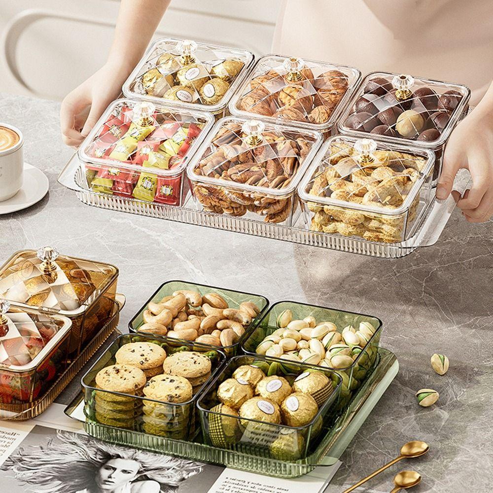 Dustproof Fruit Plate Partition Platter 2/4/6 Grids Snack Dessert Tray  Living Room
