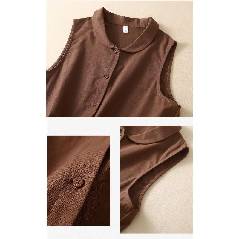 Spring and Summer Vest Retro Cotton and Linen Jacket Casual Women's Vest