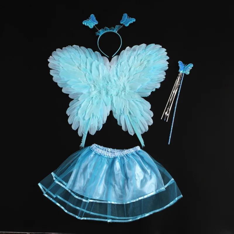 

Festive Kids Girl Butterfly Feather Wings Fairy Angel Costume Skirt Magic Wands Sticks Party Cosplay Birthday Wedding 1 PIECES синий