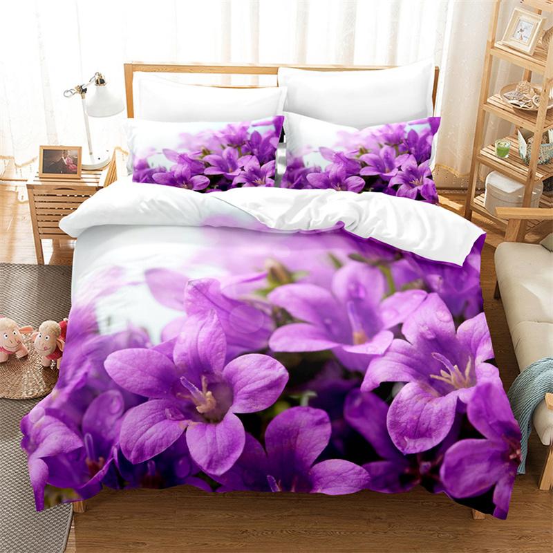 Comforter Purple Flower Double Bed 200X200 Thin Floral Bedding Set 3Pcs 2Pcs With Single 220X240