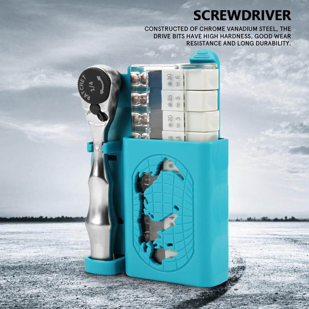 

12 in 1 Portable 14 Ratchet Socket Wrench & Double Headed Screwdriver Bits Set Hand Repair To