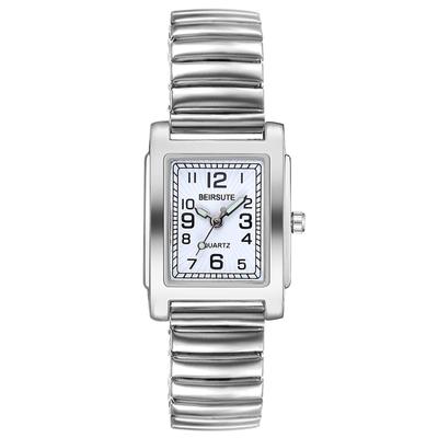 Orologio Bracciale Quadrato Popolare Elegante Cinturino Elastico Display Analogico Orologio Impermeabile Argento Regalo di Compleanno Anniversario Giorno di Natale Donna Donna