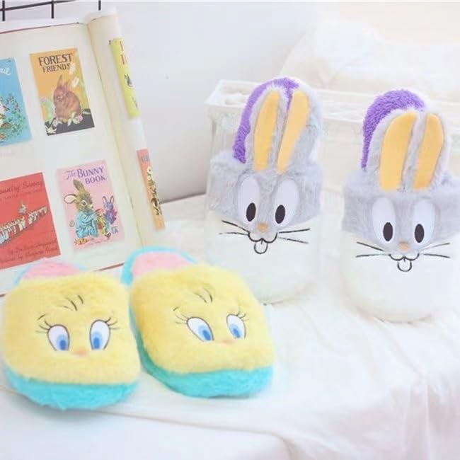 THEBEASTPIE Bugs Bunny Tweety Fluffy Room Stylish Character Gift Slippers, Shoes, Autumn/Winter, Indoor/Outdoor Use, Quiet, Warm, Women's, Cute,