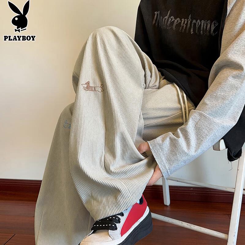 PLAYBOY Men's Corduroy Dachshund Embroidery Casual Pants