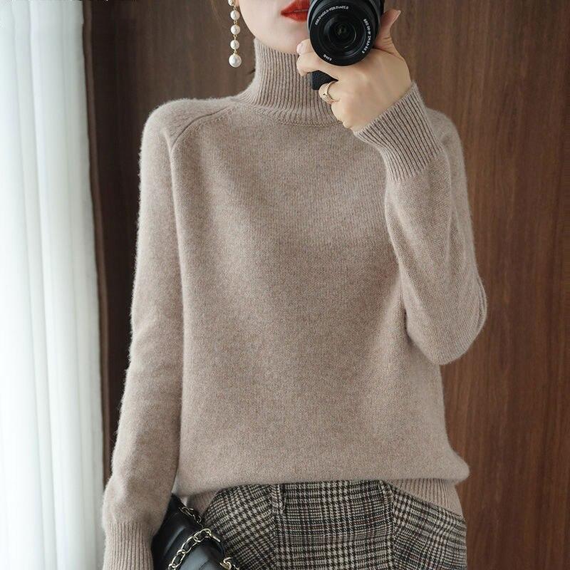 Jesienne damskie swetry Zimowe damskie swetry Topy damskie Ubrania golfowe Dzianinowe podstawowe jednolite koszulki Koszula