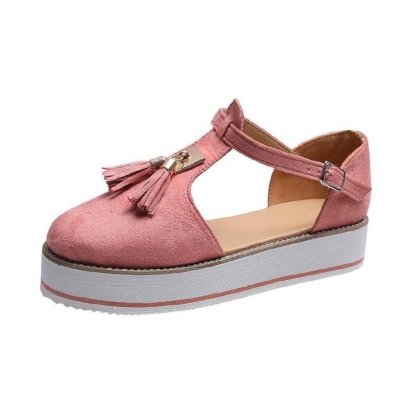Customizable Women's Sandals Summer Casual Flat Platform Heel Tassel Buckle Strap Sandals Platform Vulcanized Shoes