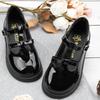 New Fashion Children's Shoes Simple Bow T Buckle Black Leather Shoes Classic Cute Versatile Princess Dress Shoes