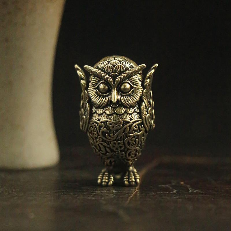 1 Pieza Retro Cobre Animal Mascota de Té Adorno de Escritorio Latón Sólido Antiguo Búho Miniaturas Figuras Decoración del Hogar Manualidades