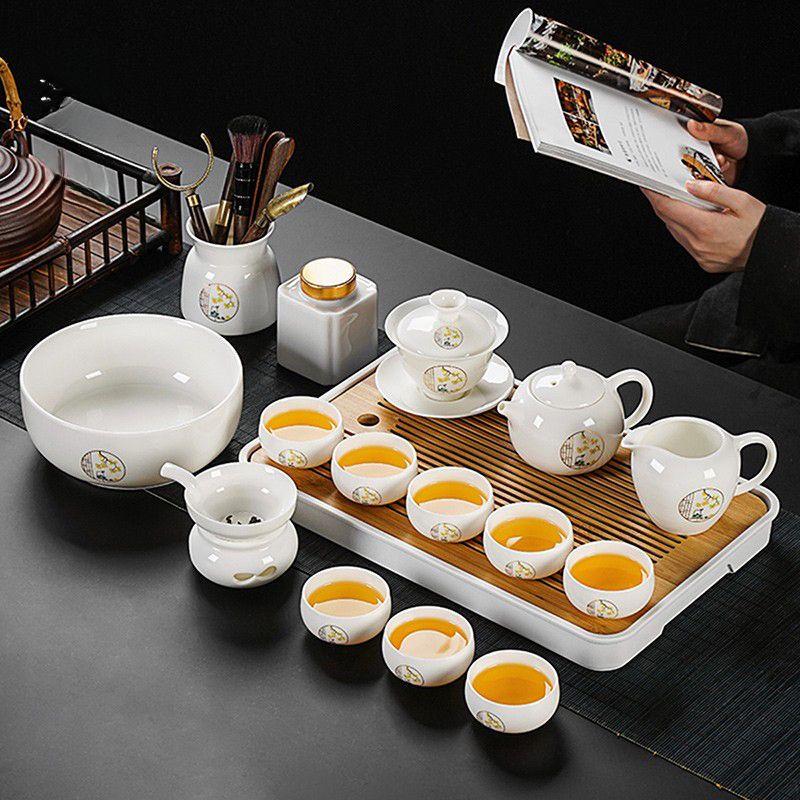 Jiakangming Suet Jade White Porcelain Kung Fu Tea Set