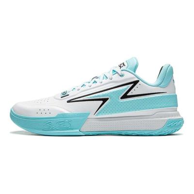 Zapatillas de Baloncesto Li Ning Antideslizantes, Resistentes a la Abrasión, Ligeras, Caña Baja para Hombre Blanco Azul ABPU039-4