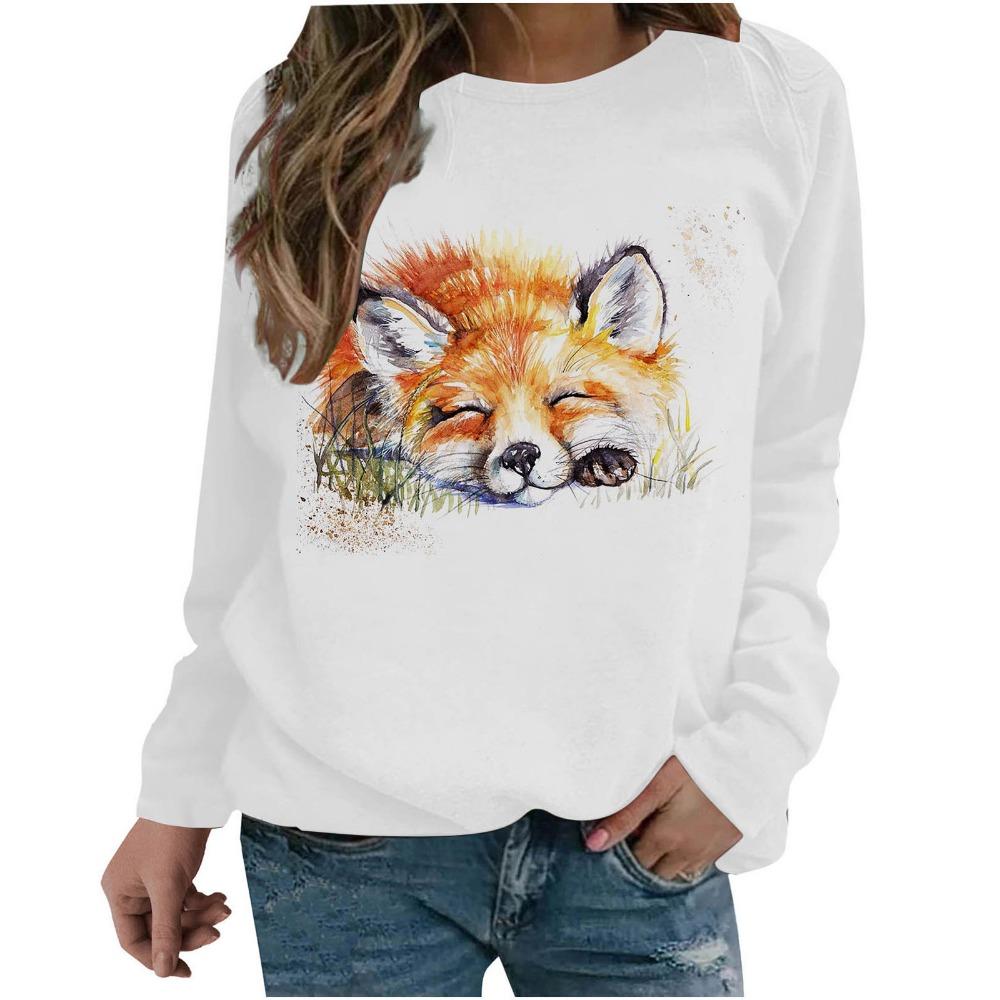 New Loose Casual 3D Animal Print Pattern Women's Round Neck Long Sleeved T-shirt
