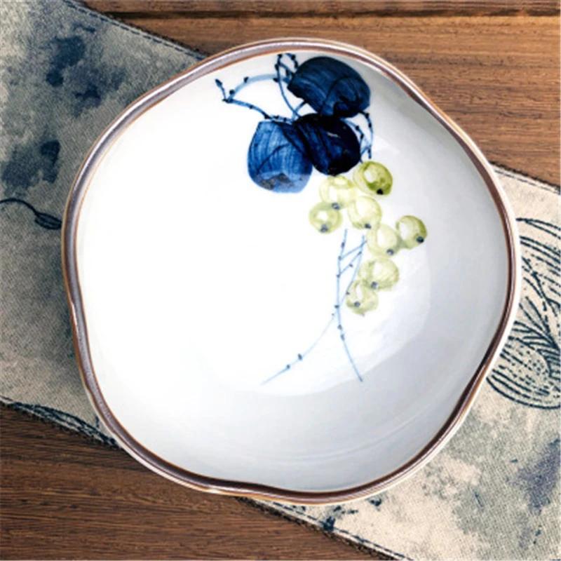 Refreshment Dish Chinese Fruit Dessert Plate Small Dish Jingdezhen Underglaze Color Ceramic Tea Tray Hand Painted Tableware