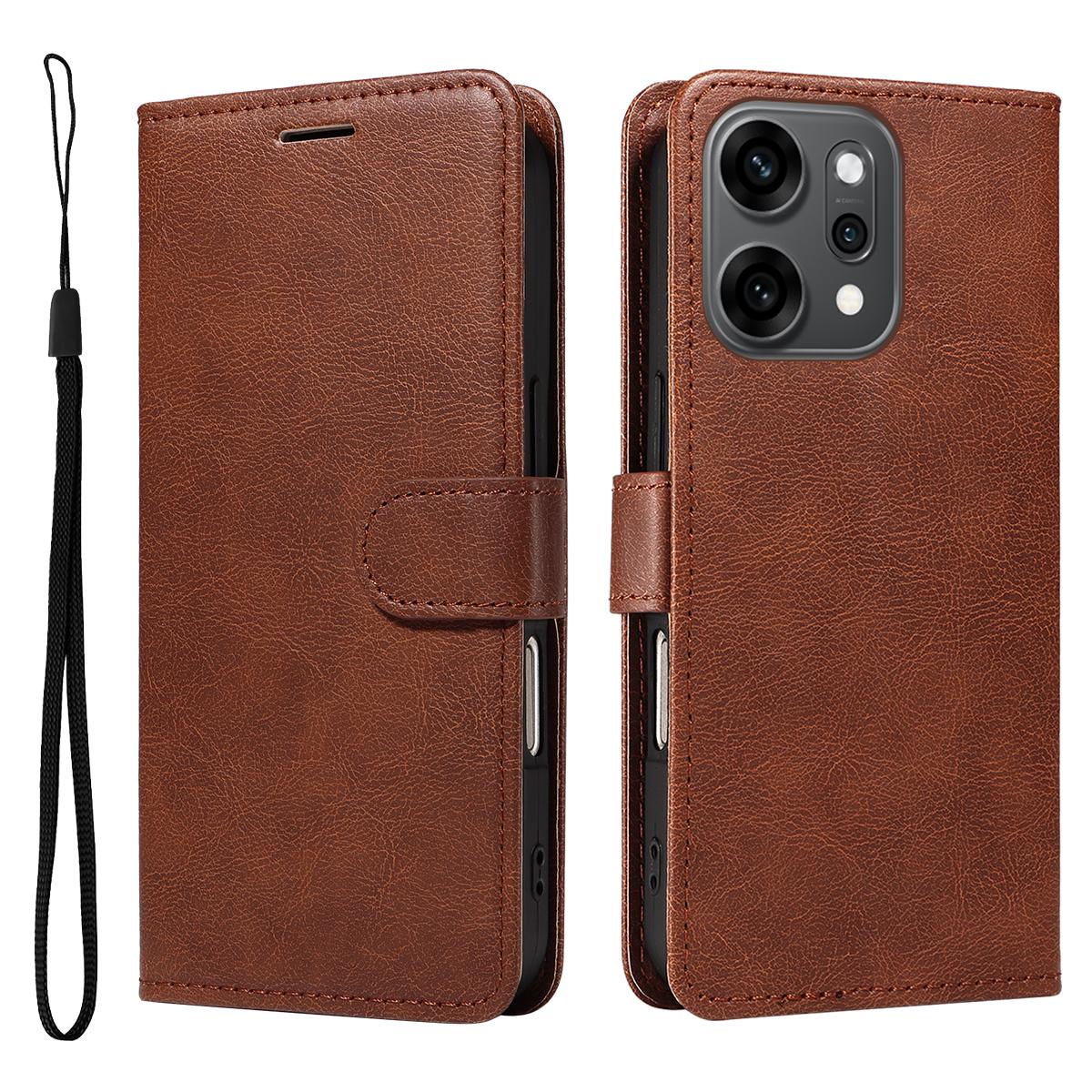 

Для Oppo Reno14 Pro 5G (Китай)/Oppo Reno14 Pro 5G (Глобальный) Кожаный чехол-кошелек с ремешком Однотонный чехол-подставка для телефона Brown