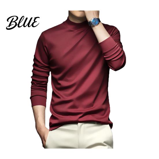Spring Layering Top Stretchy Long Half-high Collar Neck Protecting Autumn Men Slim Fit Sleeve Fall