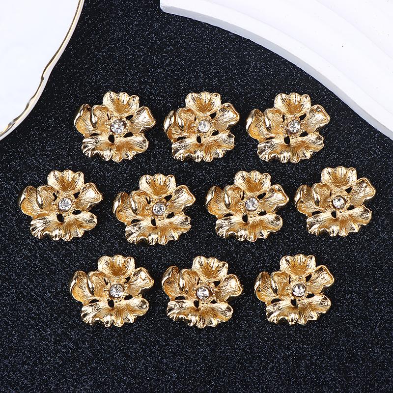 10Pcs Alloy Rhinestone Flower For Diy Jewelry Handmade Craft Making For Hairpin Clothing Bag Decor Accessories