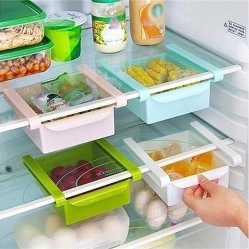 2Pcs Durable ABS Storage Rack Sliding Kitchen Refrigerator Fridge Shelf Holder Storage Box Home Supplies