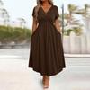 Robe Mi-longue Décontractée d'Été pour Femme Robe évasée à manches courtes et col en V avec torsade sur le devant Robe longue fluide ligne A pour vacances à la plage