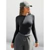 Womens Crew Neck Long Sleeve Ribbed Knit Slim Fit Y2K Style Basic T Shirt For Daily Wear