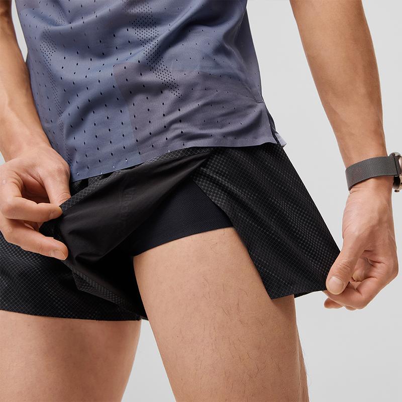 SAUCONY Logo Letter Print Breathable Lightweight Woven Casual Shorts Men Shorts Black Reflective-Silver SC2249044A-PR154