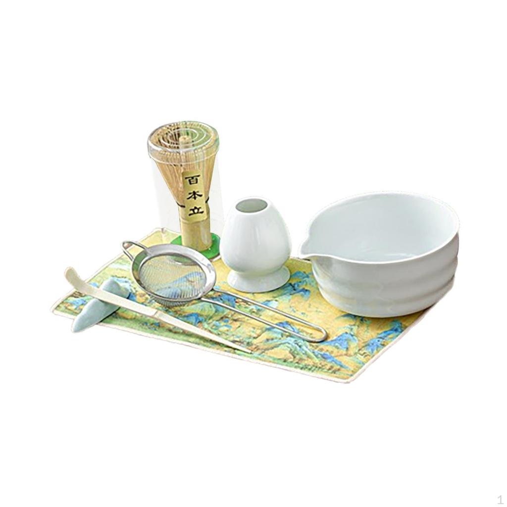 7 Pieces Matcha Whisk Set Bowl with Spout Gift for Tea Lovers Holder