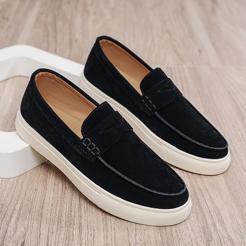 Suede Leather Men Loafers Fashion Comfortable Casual Shoes Breathable Slip On Walking Shoes Platform Lightweight Work Shoes