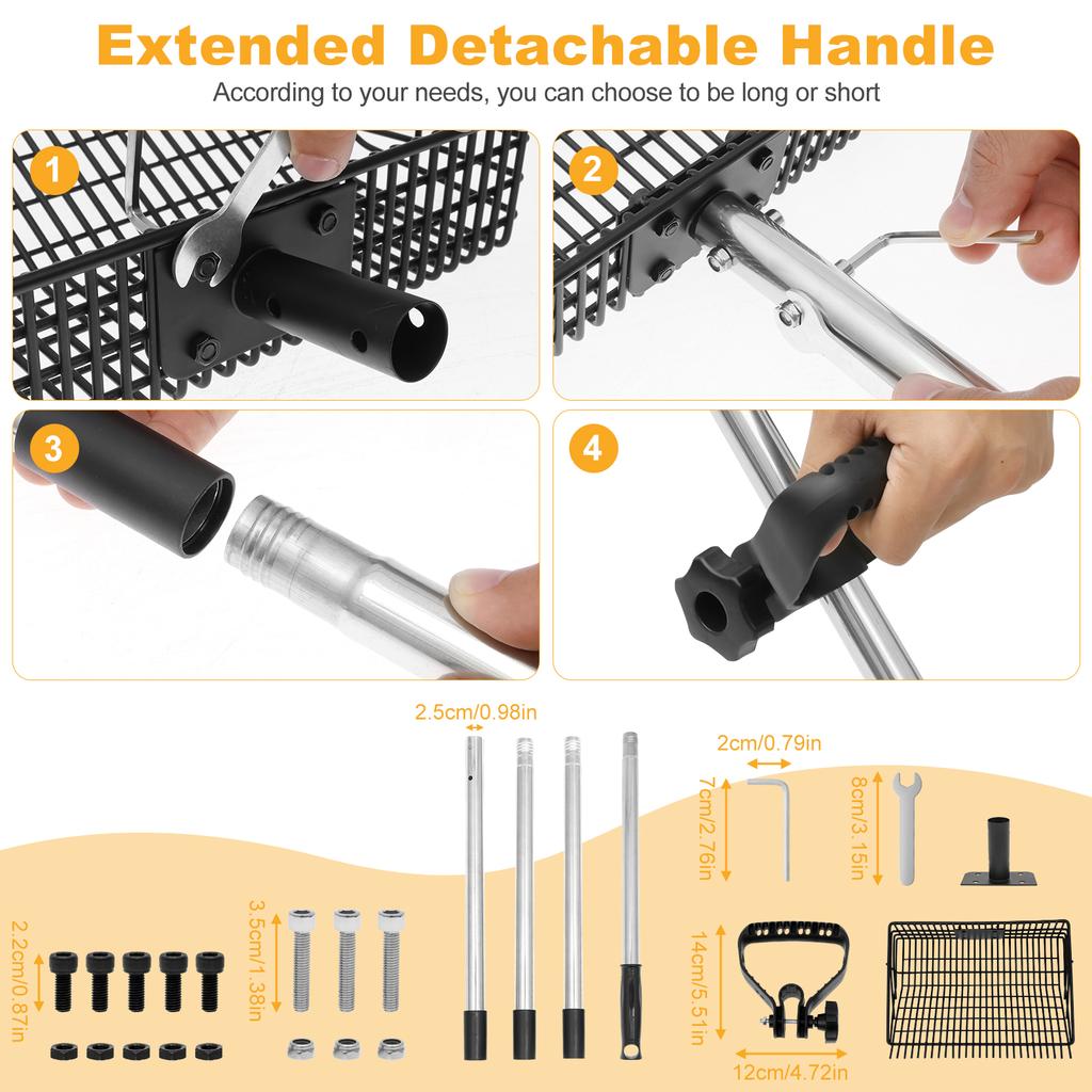 Metal Chicken Poop Scooper and Rake 2 In 1 with Adjustable Stainless Steel Handle Litter Screening Scoop for Pet Waste Cleaning