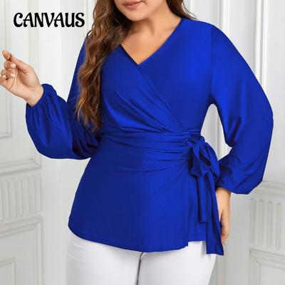 Women's Plus Size Fall New Fashion V Neck Lace Up Long Sleeved Top