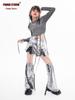 Girls' Sparkly Jazz Dance Long-Sleeve Outfit: Fashionable Street Dance T-shirt & Pants Set