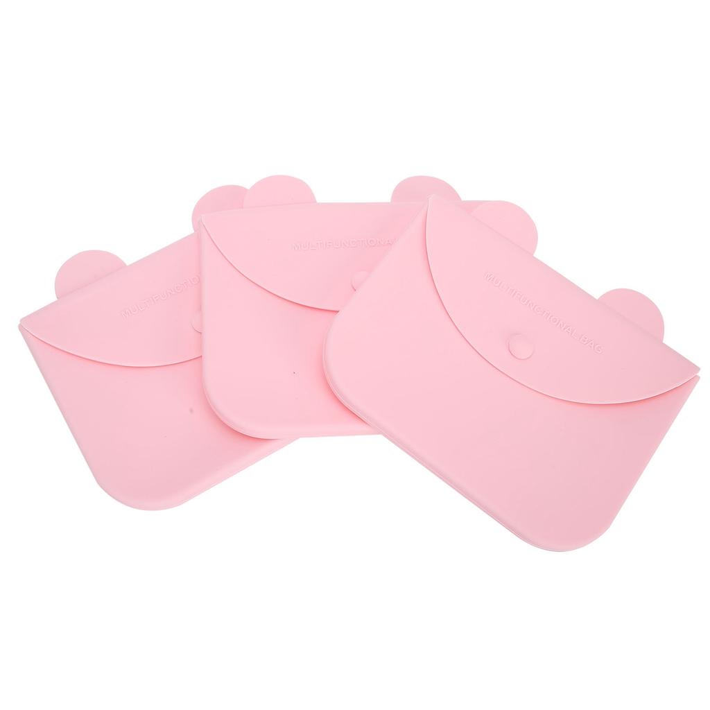 3 Pièces Sac de Rangement pour Masque Buccal Portable Anti-poussière Réutilisable Silicone Étui pour l'Extérieur(Rose )