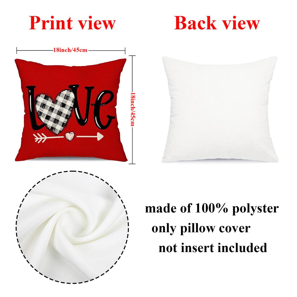 4Pcs Valentine Pillow Covers, Pink Love Hello Print, Hypoallergenic Polyester Acrylic, Zippered Washable For Sofa Home Decor