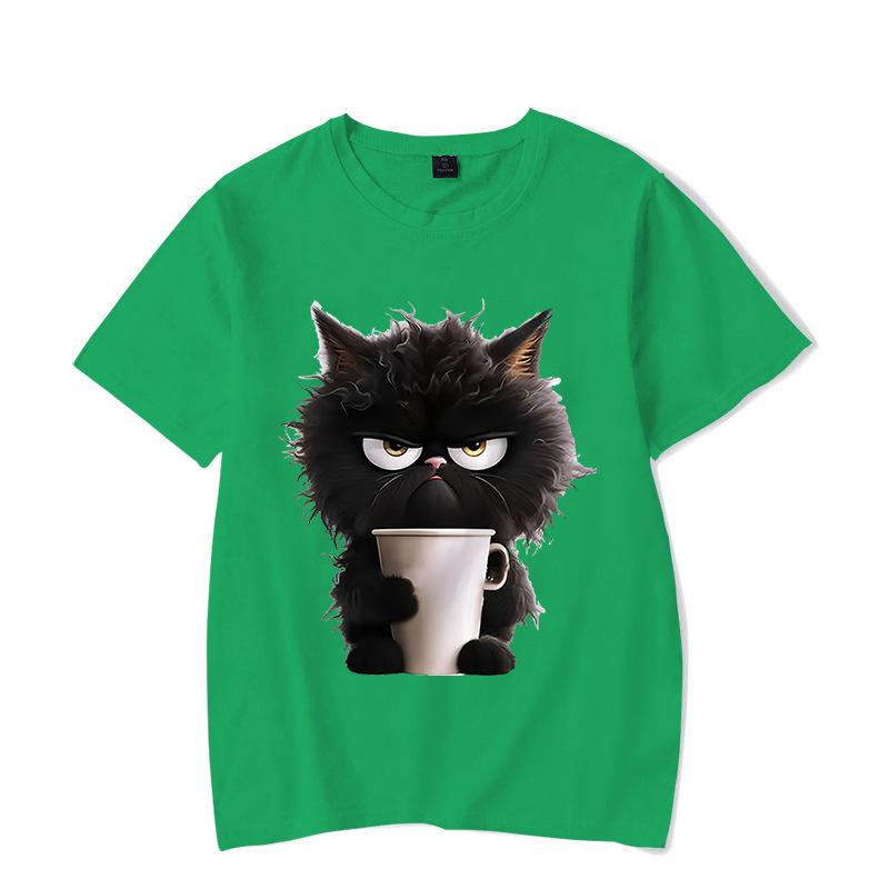 Cute Cat Fun Printed Cotton Short Sleeved T-shirt Summer Sports Leisure Loose Women's Top T-Shirts Women’s