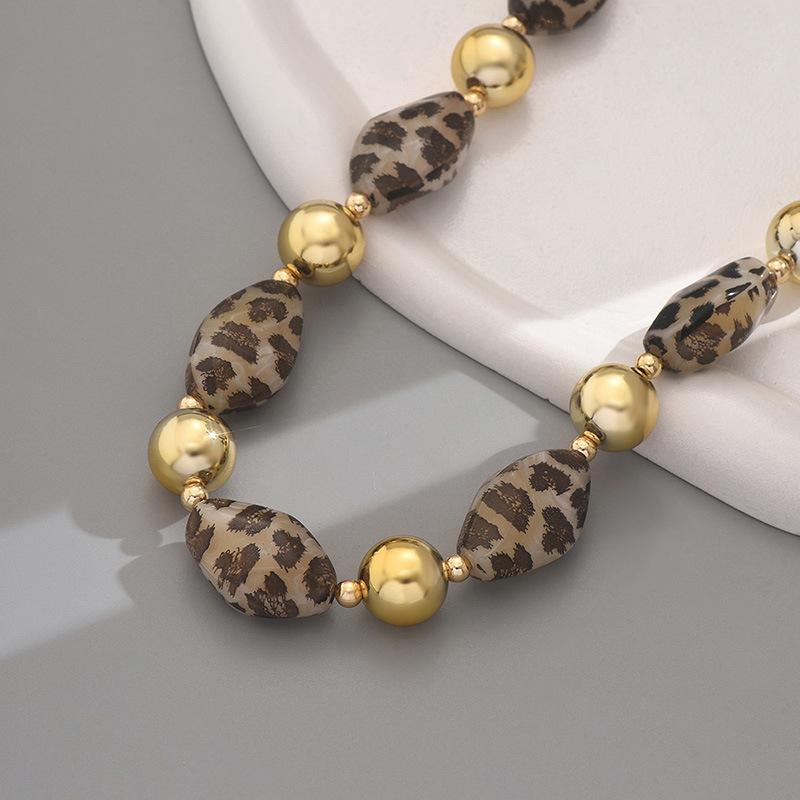 Fashion Color-blocked leopard print necklace For Women Ladies