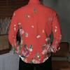 Men Collared Shirt Gray Pink Floral Branch Print Long Sleeve Button Down Top
