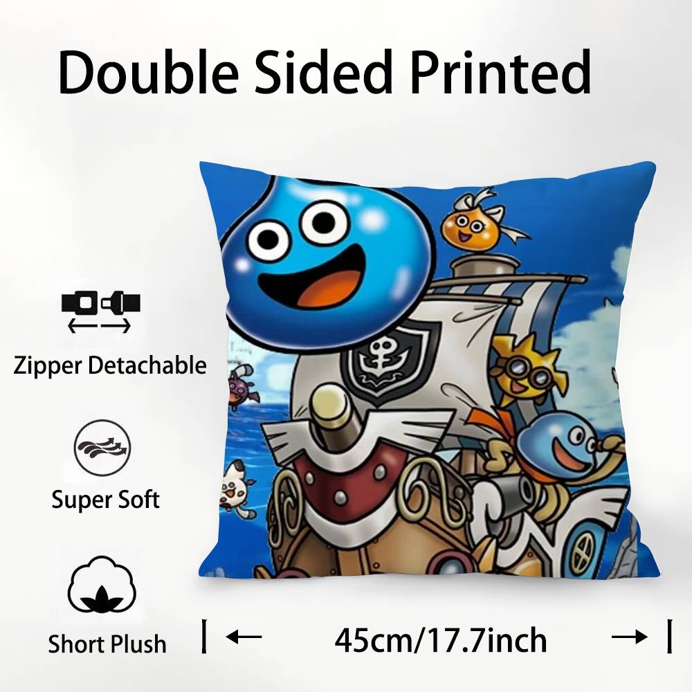 D-Dragon Quest Slime Pillow Case Plush Fabric Soft Pillowcase Double Sided Print Cushion Cover Household Gifts