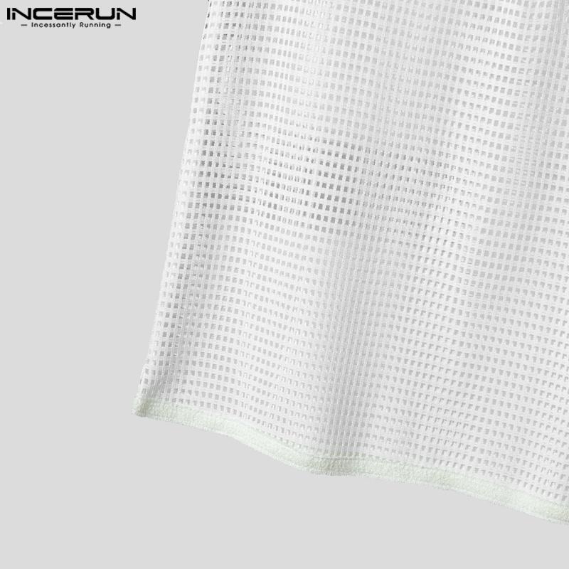 INCERUN Men V Neck Sleeveless Hollow Mesh See Through Party Beach Tank Tops
