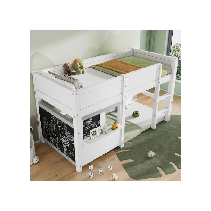 Lit superposé - MUVOE - 90x200 - Blanc - Style scandinave - Design multifonctionnel