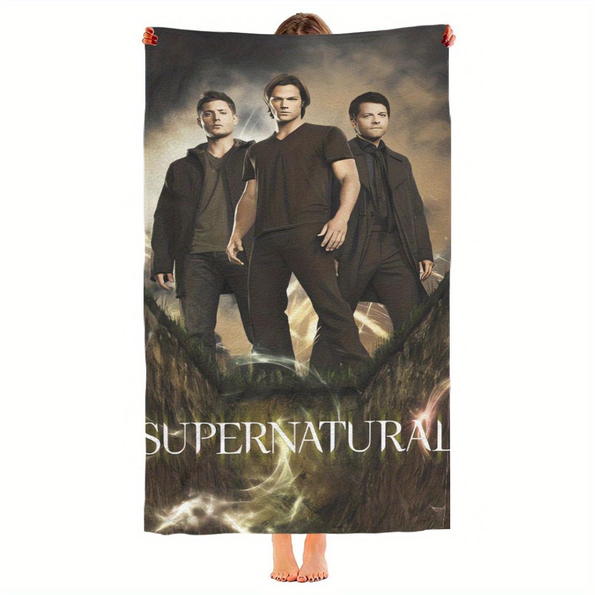 

1pc Supernatural Fan Quick Dry Beach Towel, Polyester Lightweight Soft Towel, Character Poster Design, for Beach Swimming Surfin W40*H60(CM)