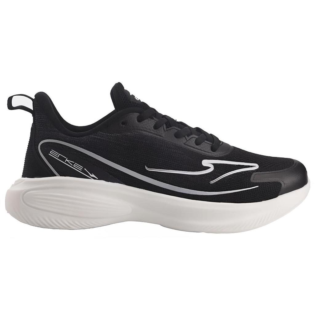 Erke Elastic Shock Absorbing Non-Slip Wear-Resistant Breathable Low-Top Running Shoes Women sneaker Black White 12122103231-002