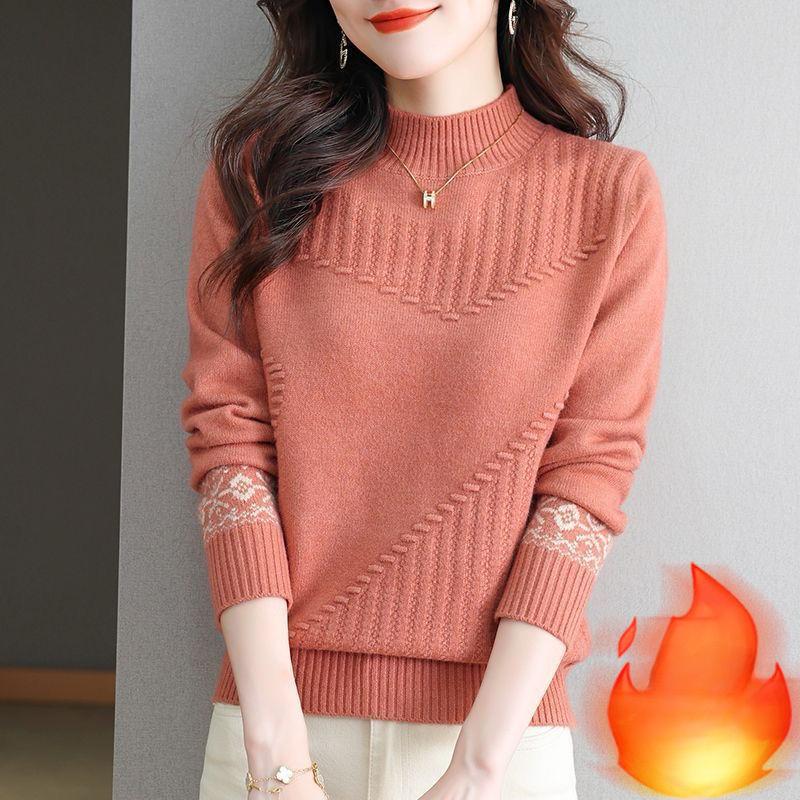 High-neck Sweater Women's Stylish Autumn and Winter Pullover Sweater Women's Loose Thickened Round-neck Knitted Sweater Top