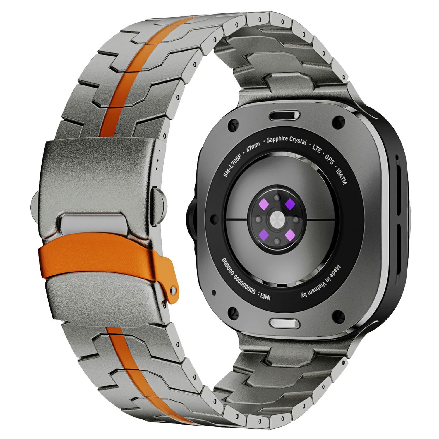 

Stainless Steel Watch Band For Samsung Galaxy Watch8 44mm/40mm/Watch8 Classic 46mm Double Folding Buckle Wrist Strap Titanium Orange