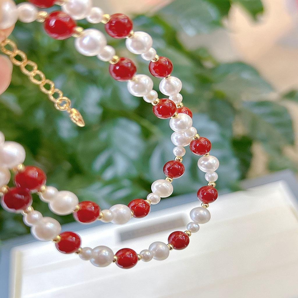 New Chinese retro Ankara agate natural freshwater pearl necklace irregular design high-end accessories women