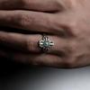 Bohemian Unisex Vintage Copper Plated Silver Ring Cross Totem Turquoise Inlaid Jewelry for Men Women Daily Wear Party Holiday