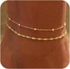 Women Ankle Bracelets 14K Gold Waterproof Layered Beaded Twisted Chain Ankle Bracelets Anklets Set Trendy Summer Beach Jewelry