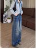 Plus Size Retro Wide-Leg Fleece-Lined Denim Pants for Women - Autumn/Winter