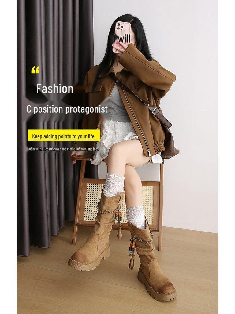 Women's Thick Sole Retro Western Ankle Boots - 2025 Autumn/Winter Fashion Tassel Cowboy Martin Boots