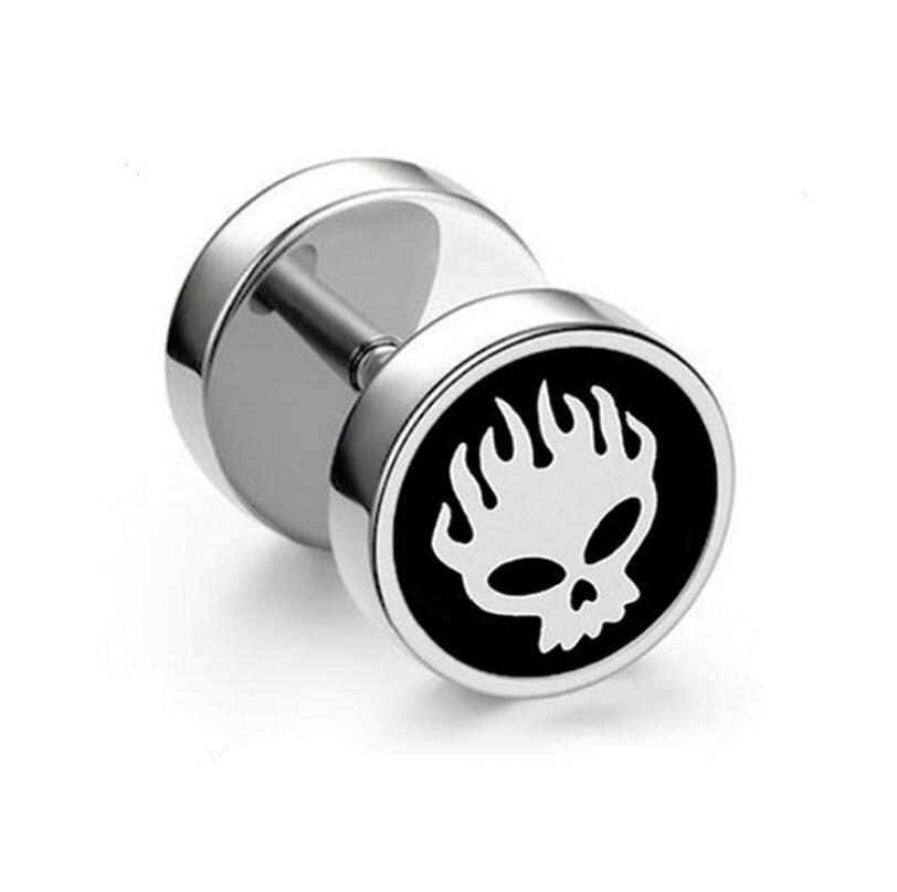 1Pc Punk Black Stainless Steel Round Stud Earrings Women Men Gothic Tunnel Barbell Dumbbell Earings Ear Piercing Zircon Gifts