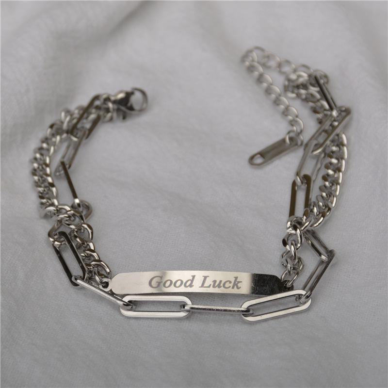 Japan and South Korea ins double-layer titanium steel non-fading bracelet women's personality hip-hop versatile splicing chain high-end trendy jewelry