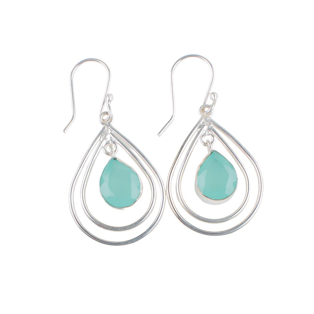 Aqua Chalcedony Gemstone 925 Sterling Silver Handcrafted Jewelry Earrings 2.00" EE-34-18