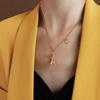Playful Cute Rabbit Necklace: 18K Gold-Plated Titanium Steel with Letter Square Plate
